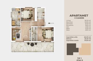 Apartament 3 camere de vânzare Bucuresti - Theodor Pallady