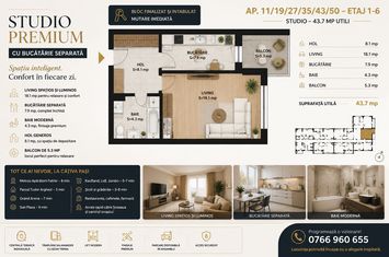 Studio Premium cu bucătărie separată | 43,7 mp utili | Bloc nou finalizat și intabulat | Sector 4 – Berceni anunturi imobiliare Bucuresti