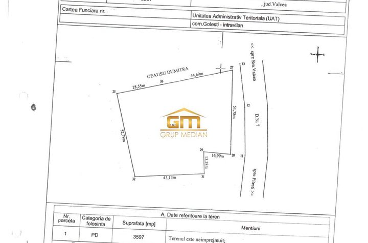 Teren Intravilan de vanzare GOLESTI - Valcea anunturi imobiliare Valcea