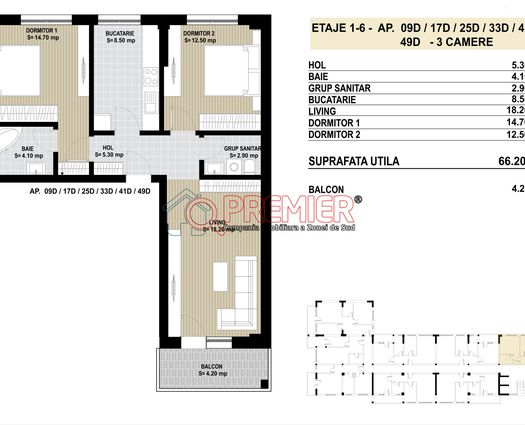 Apartament 3 camere Brancoveanu, 71 mp