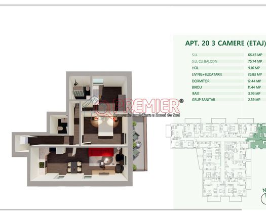 Apartament 3 camere Mihai Bravu, 75 mp