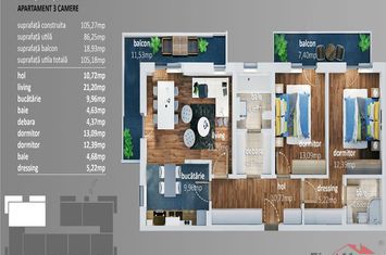 Apartament 3 camere de vanzare VEST - Vrancea anunturi imobiliare Vrancea