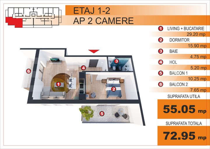 Apartament 2 camere de vanzare GEORGE ENESCU - Dolj anunturi imobiliare Dolj