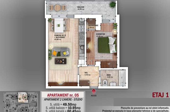 Apartament 2 Camere cu Balcon Generos, 60 mp Totali anunturi imobiliare Bucuresti