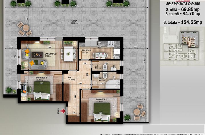 3 Camere cu Terasă MARE, 154mp Total / Theodor Pallady anunturi imobiliare Bucuresti