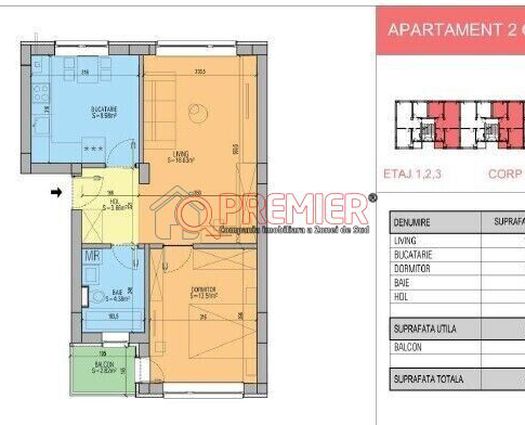 Apartament 2 camere Popesti-Leordeni, 51 mp