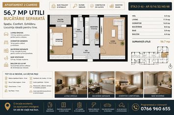 Apartament 2 camere | 56,7 mp utili | Bucătărie separată | Bloc nou finalizat și intabulat | Sector 4 – Berceni anunturi imobiliare Bucuresti