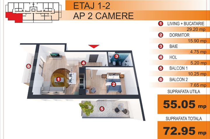 Apartament 2 camere de vanzare GEORGE ENESCU - Dolj anunturi imobiliare Dolj