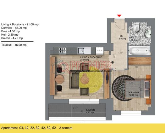 Apartament 2 camere Popesti-Leordeni, 45 mp
