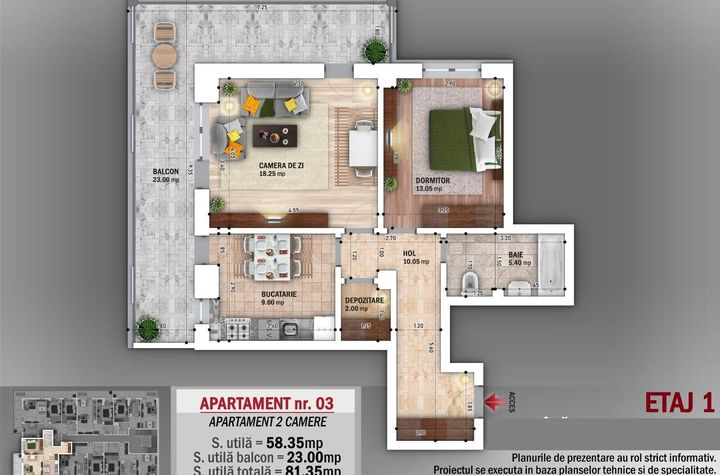 Apartament 2 Camere cu Terasă 23mp / 81mp Totali, Theodor Pallady anunturi imobiliare Bucuresti