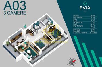 3Cam/ 98mp/ Premium/ 2Balcoane/ Titan-Pallady/ P+3 anunturi imobiliare Bucuresti