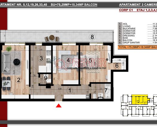 Apartament 3 camere Berceni, 94 mp