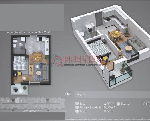 Apartament 2 camere Berceni, 35 mp