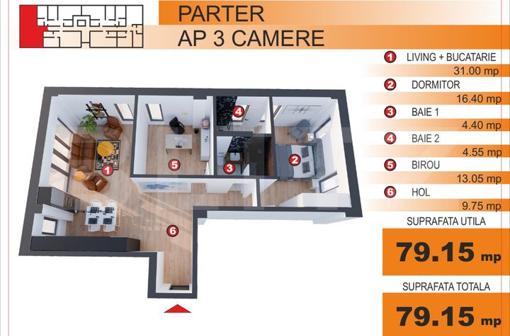 Apartament 3 camere de vanzare GEORGE ENESCU - Dolj anunturi imobiliare Dolj