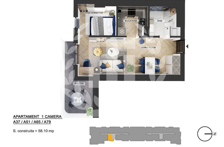 Apartament 1 camera zona de Nord - 49.38 mp utili anunturi imobiliare Bucuresti