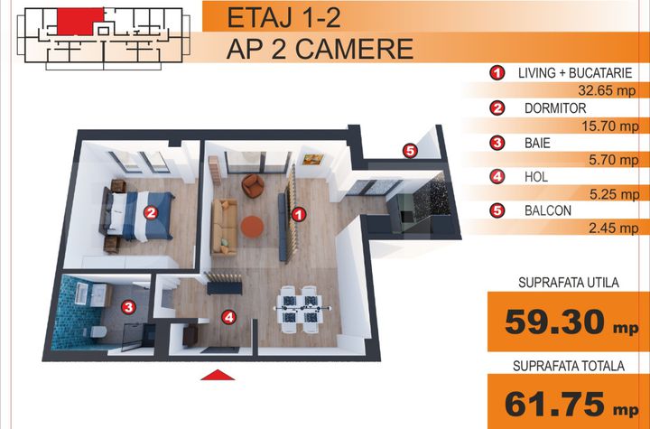 Apartament 2 camere de vanzare GEORGE ENESCU - Dolj anunturi imobiliare Dolj