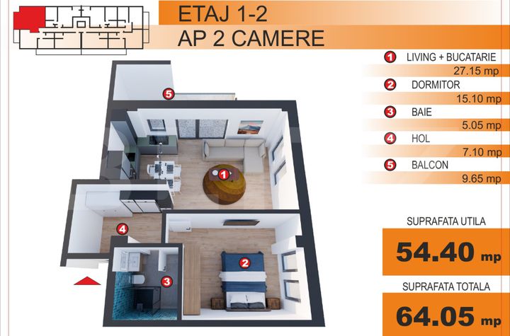 Apartament 2 camere de vanzare GEORGE ENESCU - Dolj anunturi imobiliare Dolj