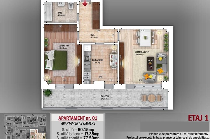 Apartament Mare, 2 Camere + Balcon 77.50 mp – Etaj 1, Theodor Pallady anunturi imobiliare Bucuresti