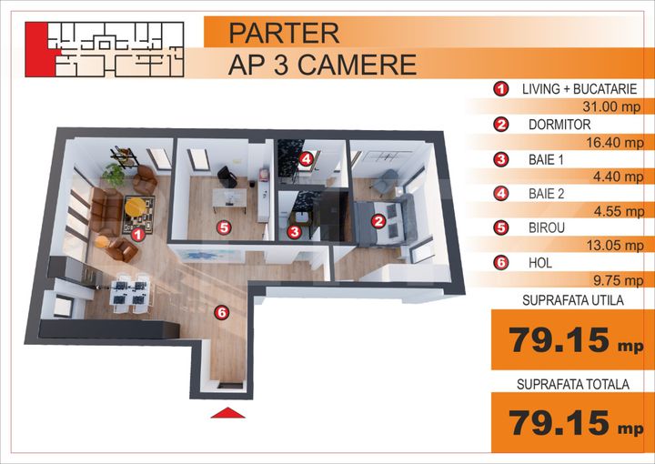 Apartament 3 camere de vanzare GEORGE ENESCU - Dolj anunturi imobiliare Dolj