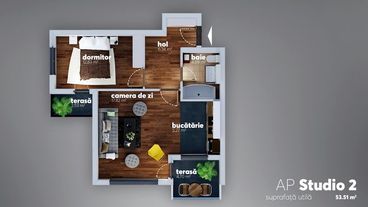 Apartament cu - 2 camere,  55.77 mp
