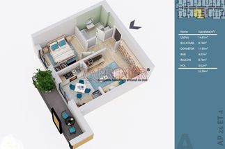 Apartament 2 camere 43 mp