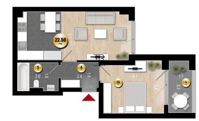 Apartament 2 camere 50 mp