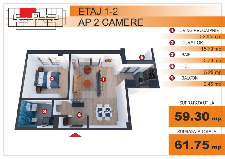 Apartament 2 camere de vanzare GEORGE ENESCU - Dolj anunturi imobiliare Dolj