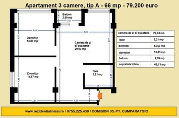 Apartament 3 camere de vanzare BUCIUM - Iasi anunturi imobiliare Iasi
