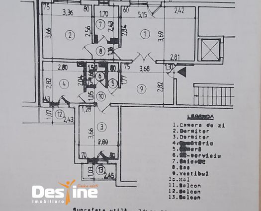 Apartament 3 camere Dacia, 66 mp