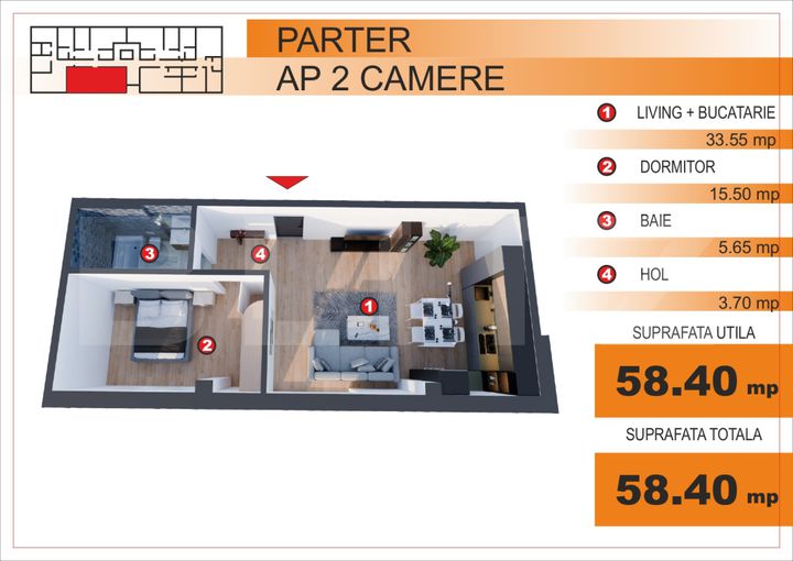 Apartament 2 camere de vanzare GEORGE ENESCU - Dolj anunturi imobiliare Dolj