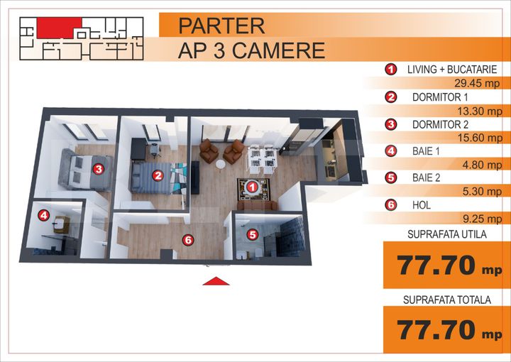 Apartament 3 camere de vanzare GEORGE ENESCU - Dolj anunturi imobiliare Dolj