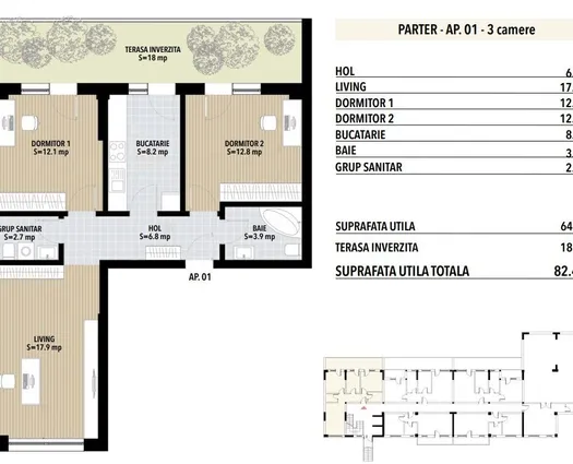 Apartament 3 camere Berceni, 64 mp
