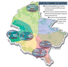 Cinci zone concentrează jumătate din suprafaţa comercială a Capitalei: 70 ha pentru cumpărături