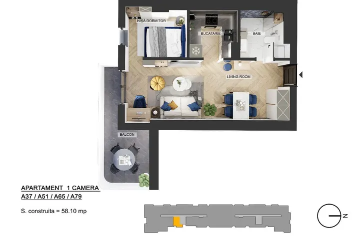 Apartament 1 camera zona de Nord - 49.38 mp utili anunturi imobiliare Bucuresti