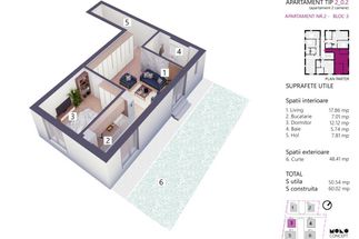 Apartament 2 camere 50 mp