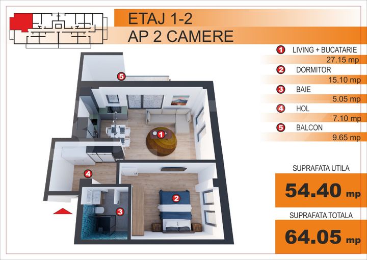 Apartament 2 camere de vanzare GEORGE ENESCU - Dolj anunturi imobiliare Dolj