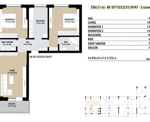 Apartament 3 camere Berceni, 64 mp