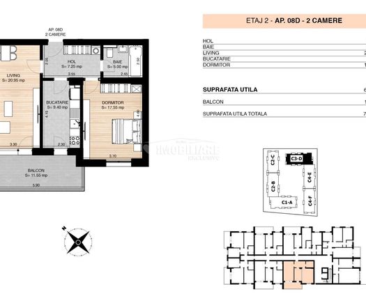Apartament 3 camere Central, 44 mp
